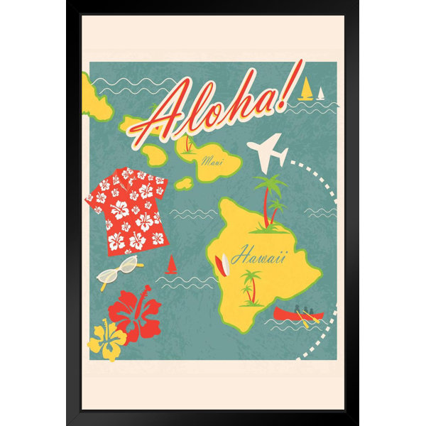 Bayou Breeze Aloha Retro Hawaiian Vintage Travel Art Print Black Wood
